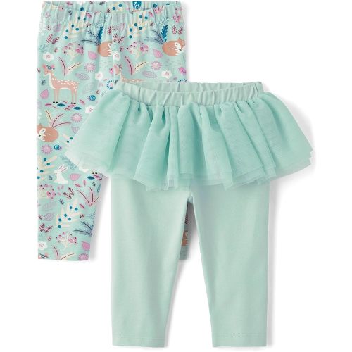 The Children's Place,Baby Girls,and Newborn Knit Pull On Pants,Wintermint Tutu/Critter 2-Pack,0 Months,3 Months