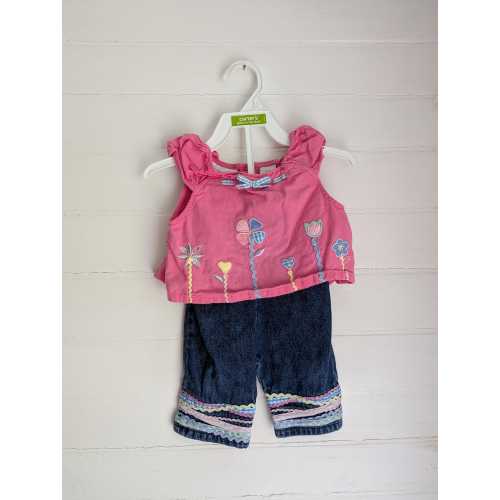 Vintage 90s Y2k 2000s Baby Girls clothing set | Pink T-Shirt and Jeans | Flowers | Size 9-12months
