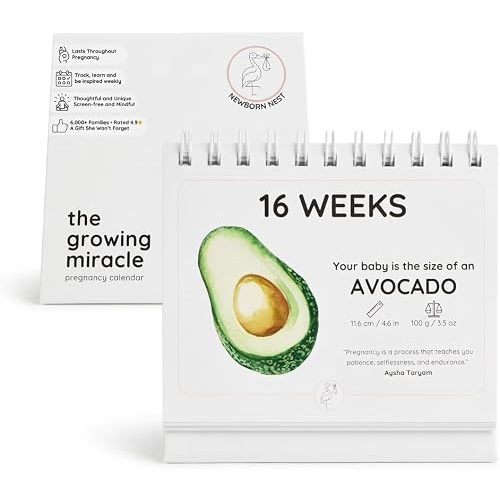 Pregnancy Calendar for Expecting Mothers - Weekly Baby Growth Tracker with Fruit & Vegetables, Quotes & Development Facts | 72-Page Flip Calendar | Pregnancy Gifts for First Time Parents