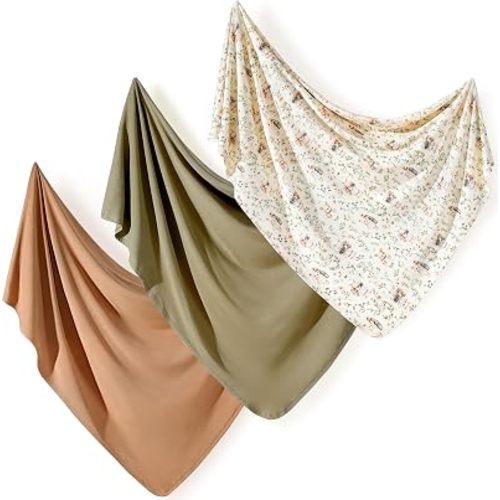 GRSSDER 3 Pack Newborn Swaddle Blanket, Ultra Soft Stretchy Jersey Knit Extra Large Size 33 x 44 Receiving Blankets for Easy Swaddling Baby Snug and Cozy, Comfortable and Lightweight for All Seasons