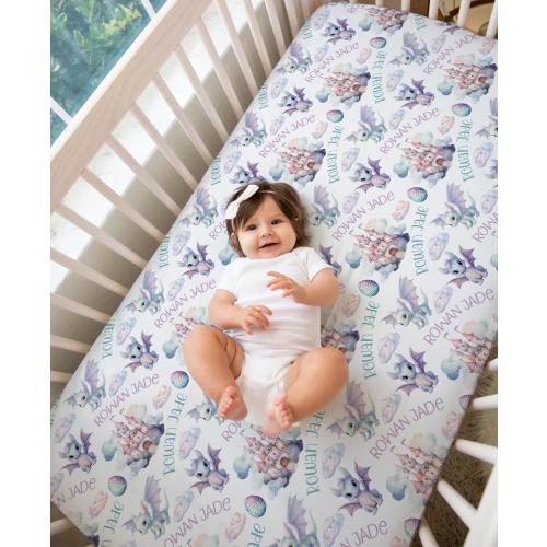 BABY GIRL DRAGON Crib Sheets, Personalized Dragon Nursery Set, Purple Teal Dragon Baby Girl Gift, Baby Name Crib Bedding Set, Newborn Gift