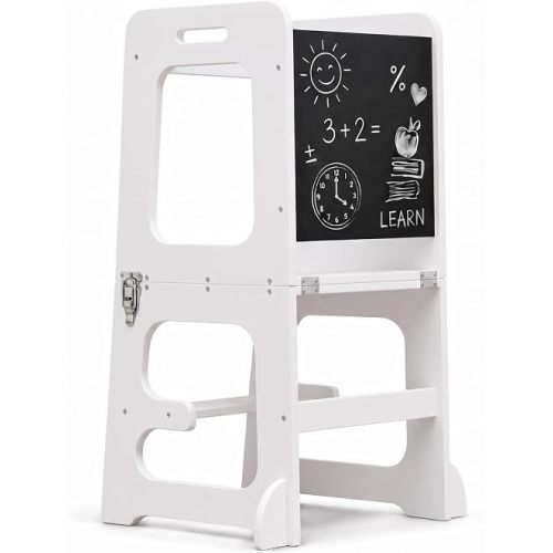 Avenlur Toddler Tower, Date 4-in-1 Kitchen & Learning Tower (White)