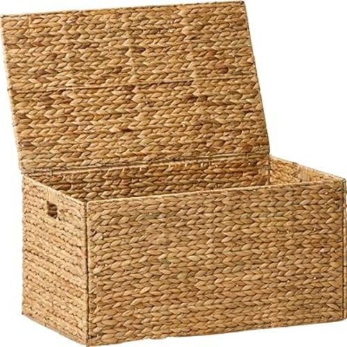 Woven Wicker Trunk with Handles, Water Hyacinth (Natural Brown - 24 x 13.8 x 12.2 in)