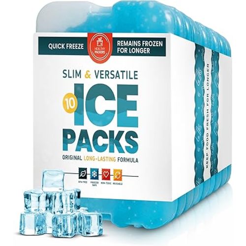 Healthy Packers Ice Packs for Lunch Boxes & Coolers - Freezer Packs - Original Cool Pack | Cooler Accessories for Beach, Camping & Fishing | Slim & Long-Lasting Reusable Ice Pack for Cooler