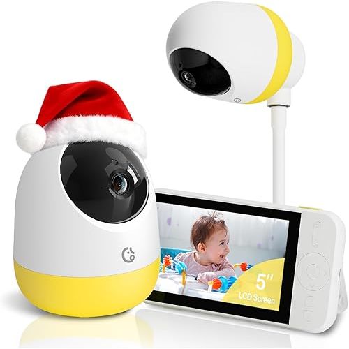 Ellie Pro Baby Monitor with Camera and Audio,5'' IPS 2K UHD Resolution,6000mAh Battery, Remote Pan-Tilt-5X Zoom, 2-Way Talk,No WiFi, Night Vision, Virtual Fence 24hr Play Back and 1000ft Range