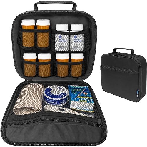 Medium Pill Bottle Organizer, Slim Travel Medicine Bag, Black