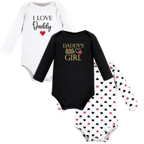 Hudson Baby Basics Infant Girls Essential Long Sleeve Bodysuits 3-Pack, Daddys Sweetheart, Newborn