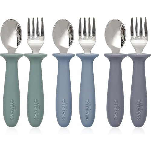 6 Pieces Toddler Utensils, Kids Safe Spoons and Forks, Children Silverware Set with Silicone Handle, 18/8 Stainless Steel, Food-grade Silicone，BPA Free - Dishwasher Safe