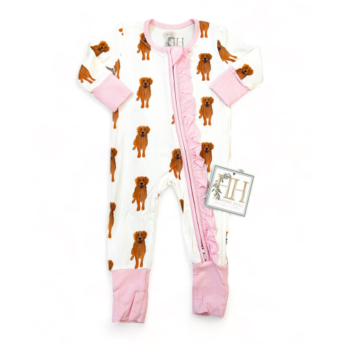 Girls Golden Retriever Double Zipper Romper