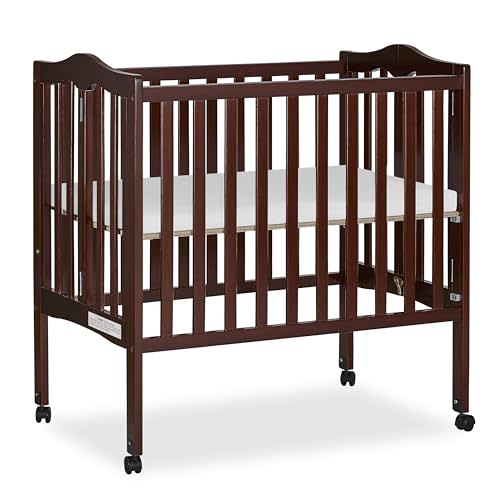 Dream On Me 2-in-1 Lightweight Quick Fold Portable Compact Mini Baby Crib in Espresso, GreenGuard Gold & JPMA, Patented Flat-Folding, Converts to Playpen in Seconds, Locking Wheels, 1″ Mattress Pad