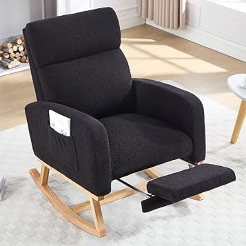Rocking Chair Nursery, Nursing Rocking Chairs with Foot Rest for Mom Nursery, Rocker Glider Chair with High Backrest for Living Room, Bedroom, Black