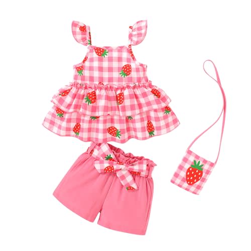 YOUNGER TREE Toddler Baby Girl Clothes Ruffle Sleeveless Strap Dress Tank Shorts Set Summer Outfits With Bag
