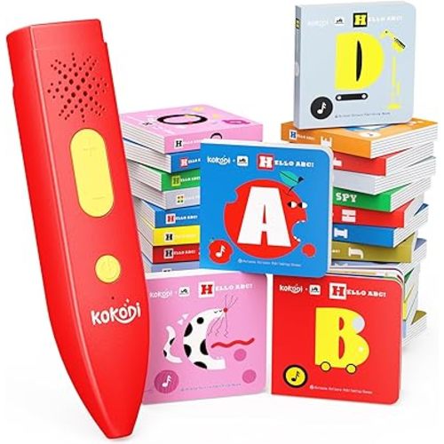 KOKODI Talking Pen 30 Small Books Sets, Interactive Audio Sound Books Kids Learning Electronic Toys for Boys Girls, 30 Palm Books Focused Mini Board Books for Educational Tiny Block Book Learning