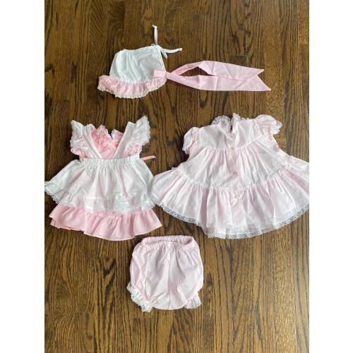 Vintage 80’s Baby Girl Dresses Diaper Cover Bonnet Lot Size 3-6 and 6-9 Months
