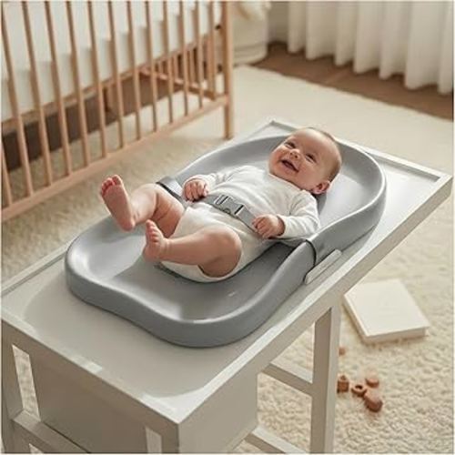 Baby Diaper Changing Pad with Adjustable Belt – Portable, Waterproof, Peanut-Shaped Design, Non-Slip Base for Table and Dresser, Grey