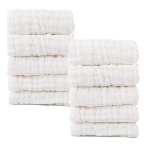 MUKIN Baby Washcloths - Natural Cotton Baby Wipes - Soft Newborn Baby Face Towel for Sensitive Skin- Baby Registry as Shower, 10 Pack 12x12 inches (White)