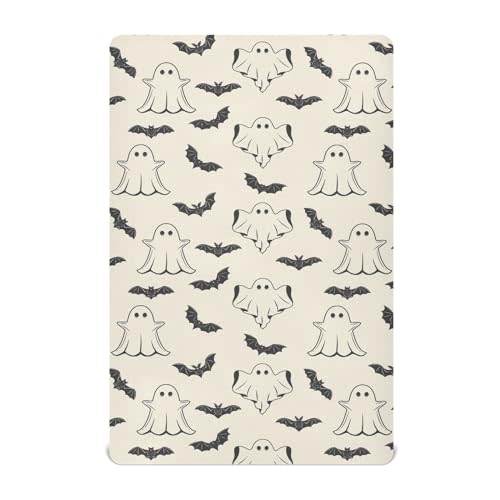 Crib Sheets for Boys Girl Halloween Ghosts Bat Silhouettes Breathable Mini Crib Mattress Sheets Fitted,Toddler Baby Sheets for Crib Mattress Soft & Breathable 39 * 27 * 5In Black