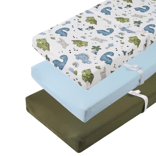 Changing Pad Cover Set 3 Pack Jersey Knit Ultra Soft for Baby Boys Girls Light Blue/Light Green/Dinosaur