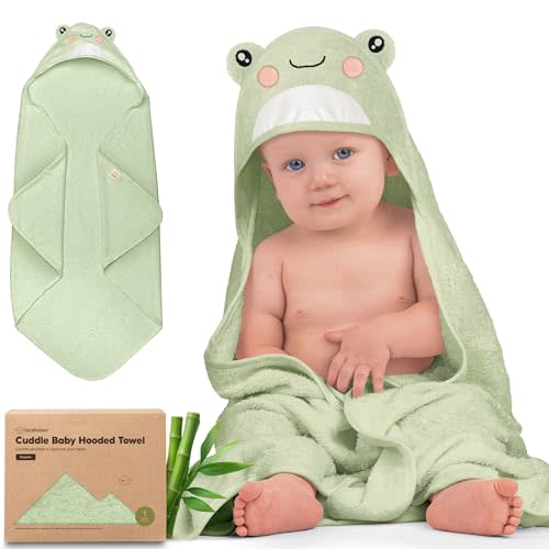 KeaBabies Hooded Baby Towel for Newborn - Viscose Derived from Bamboo Large Baby Bath Towels with Hood for Boys, Girls, Toddler, Extra Absorbent & Soft Newborn Bath Essentials (Frog, Regular)
