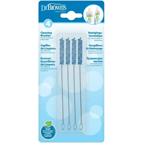 Dr. Brown’s Natural Flow Reusable Baby Bottle Vent System and Reservoir Cleaning Bristle Brush, BPA Free, Blue Brushes, 4-Pack