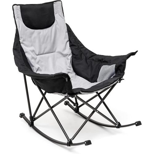 SUNNYFEEL Oversized Rocking Camping Chair, Fully Padded Patio Chair with Side Pocket, High Back Portable Lawn Recliner with Headrest, Outdoor Camp Rocker Chairs for Adults Heavy Duty 500 LBS Carry Bag