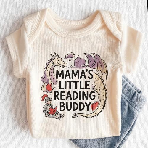 Mama's Little Reading Buddy Baby Onesie - Cute Book Lover Dragon Bodysuit