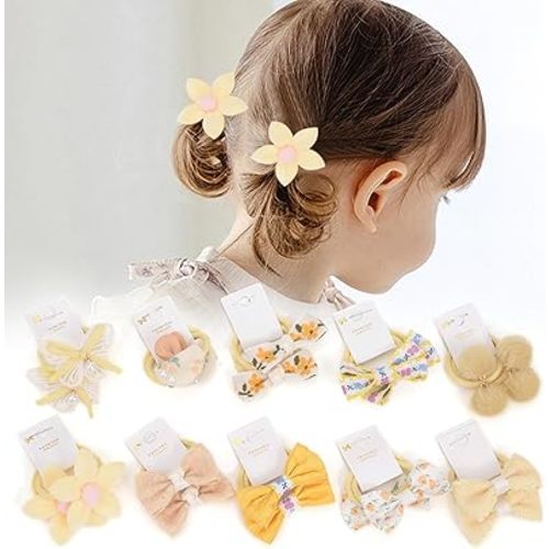 Boutique Baby Hair Accessories - 20 Pcs Hair Ties with Bows, 1.2 Inch Elastics Ponytail Holders, Pigtails Rubber Bands for Little Girls (Set-B)