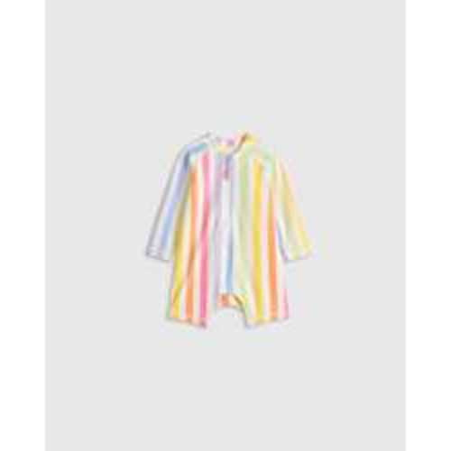 Long Sleeve Zip-Up Rash Guard One-Piece - Baby in Rainbow Stripe