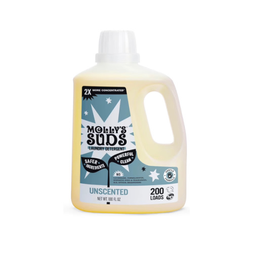 Molly's Suds Liquid Laundry Detergent | Clean Laundry Detergent Soap for Sensitive Skin | 2x Concentrated, High Efficiency (HE) (Unscented - 200 Loads)