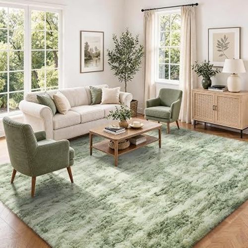 Ophanie Green and White Area Rugs for Living Room 5x7,Sage Green Fluffy Shag Large Fuzzy Plush Soft Carpets,Floor Shaggy Rugs for Bedroom,Carpet for Kids Girls Dorm Decor with Over 99 pcs Pile fibers