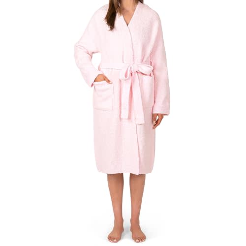 PAVILIA Premium Plush Robe for Women, Soft Cozy Fuzzy Bathrobe with Pockets, Warm Mid-Length Lounge Robe with Tie Belt