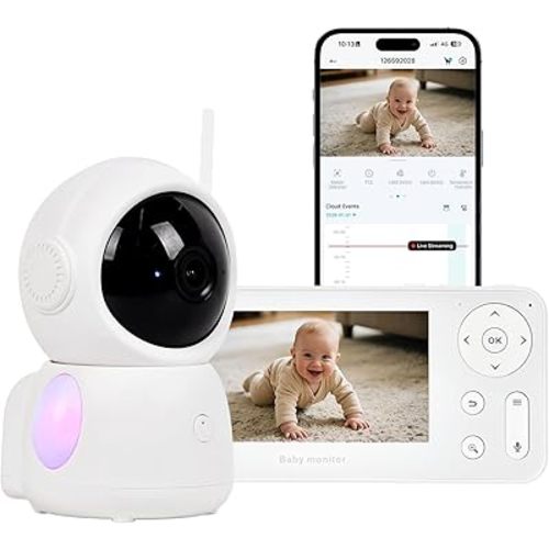 Advwin Baby Monitor with 4.3" HD Screen, App Remote Pan-Tilt-Zoom, Motion& Cry Detection, Temp& Humidity Sensor, 2-Way Audio, Colord Lights& Night Vision, 300M Range, Ideal for Baby/Elderly/Pet