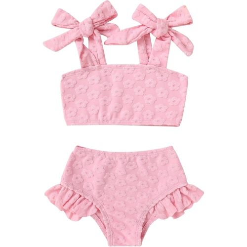 YOUNGER TREE Toddler Baby Girls Swimsuit Two Piece Solid Color Stripe Swimwear Summer Beach Bikini Bathing Suit