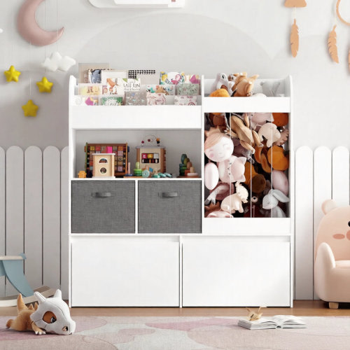 Isabelle & Max™ Toy Storage Organizer, Stuffed Animal Storage with 2 Toy Organizer Bins & Play Mat, 2 Movable Storage Chest and 3-Tier Bookshelf for Kids Room, Playroom, Nursery, White & Reviews | Wayfair