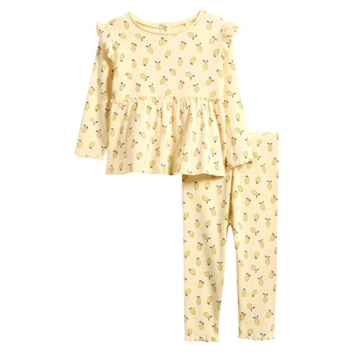 Lemon Print Peplum Top & Leggings Set