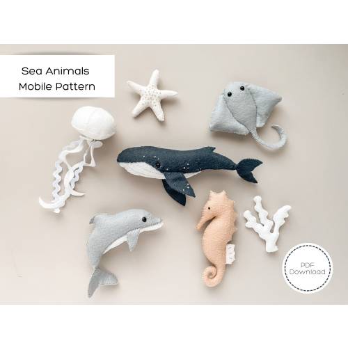 Sea Animals Baby Mobile Pattern | Ocean Mobile | PDF download | Sea Life Nursery | Felt Whale | Felt Dolphin | Nautical Mobile | SVG
