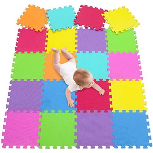 Meiqicool EVA Foam Puzzle Play Mat for Baby - Non Toxic Interlocking Soft Floor Tiles - Kids Toddler Infant Children Room and Yard Exercise Gym Decor - Multi Color,20pcs