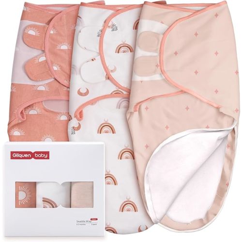 GLLQUEN BABY 3-Pack Baby Swaddle Sleep Sacks for Newborn - Baby Swaddles 3-6 Months, Infant Swaddling Sack, Rainbow & Sun, Newborn Swaddle Blanket Wrap(Medium/Large)
