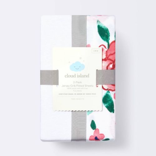 Fitted Jersey Crib Sheet - Pink Floral - 2pk - Cloud Island™