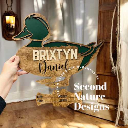 Baby Boy Duck Birth Stats Sign / Nursery Announcement / Newborn Hospital Sign / Wood Birth Sign / Baby Sign Mallard Duck Head Door Hanger