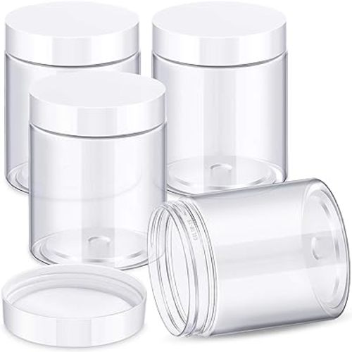 Patelai 4 Pieces Round Wide-mouth Leak Proof Plastic Container Jars with Lids for Travel Storage Makeup Beauty Products Face Creams Oils Salves Ointments DIY Making(10 Ounce,White)