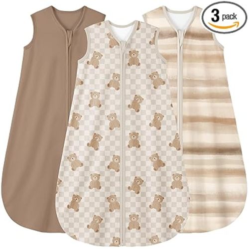 Yoofoss Baby Sleep Sack 0-6 Months Wearable Blanket for Babies 100% Organic Cotton 2-Way Zipper TOG 0.5 Toddler Sleeping Sack 3 Pack, Comfy Lightweight Sleep Sacks