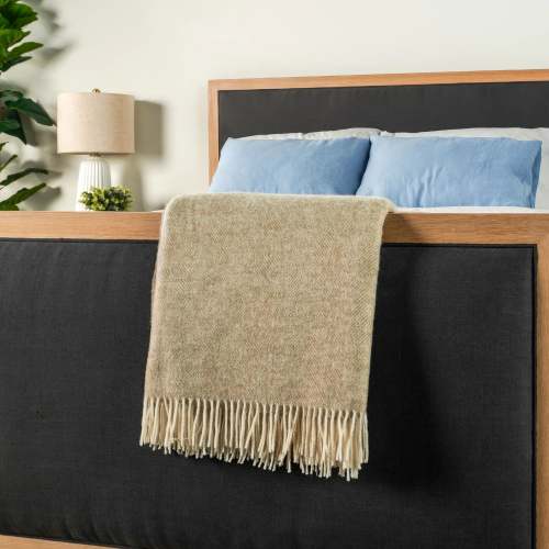 Herringbone Oversized Wool Throw - Natural