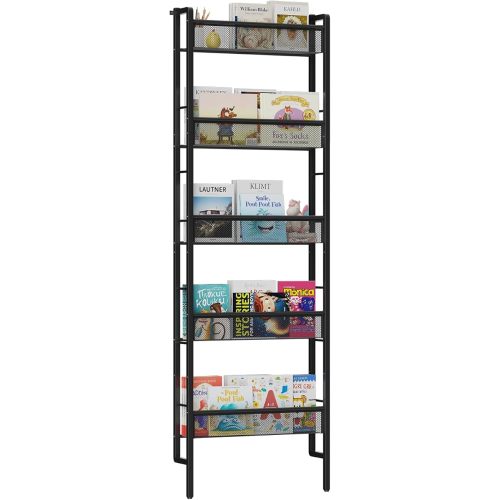 B8 Kids Bookshelf Wall Mounted, 5-Tier Wall Bookshelf for Kids, Children's Bookcases Organizer for Toys and Books, Metal Toddler Book Shelves for Nursery, Bedroom, Living Room, Black