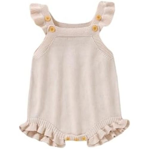 Baby Girls Kint Rompers Sleeveless Newborn Strap Sweater Bodysuit Jumpsuit Ruffle Sleeve Infant Clothes One Piece