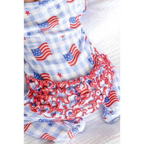 Bamboo Waffle Ruffle Zipper Footie | Star-Spangled Picnic