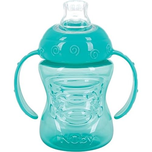 Nuby Grip N' Sip 2 Handle Soft Spout Trainer Cup, 8 oz, 4+ Months, Aqua