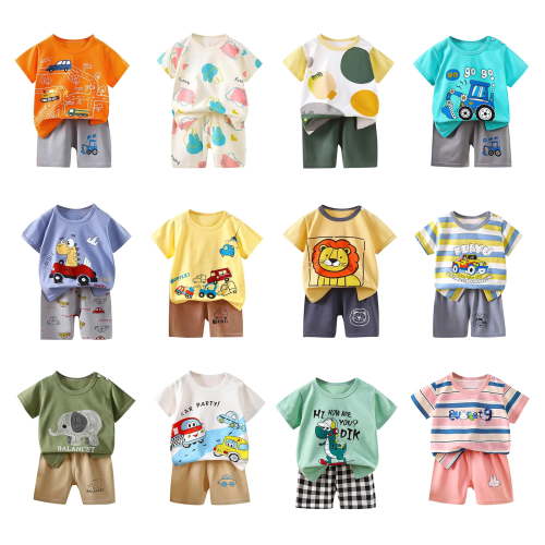Bovxnpu Boys Girls 2 Piece Outfits, Girl Short Set Cute T-Shirt Shorts, Summer Thin Round Neck Short Sleeved Set Home Clothes Cute Printed T-shirt+shorts 6 Months