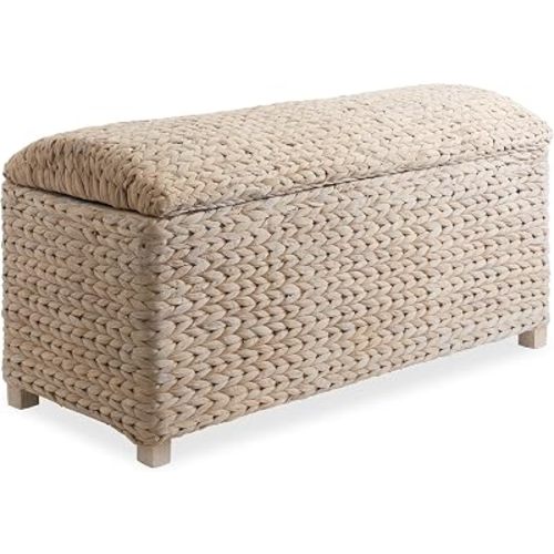 Casafield 36" Storage Trunk with Curved Lid and Safety Hinge - Whitewash, Water Hyacinth Wicker Storage Chest for Bedroom, Entry Way, Living Room
