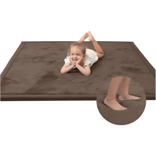 Huloo Sleep Baby Play Mat for Floor,1.3" Thick Elasti-Foam 50x50 Playpen Mat for Toddlers Infant Kids,Water-Repellent Soft Coral Velvet Tummy Time Mat,Non Slip Crawling Mat,Tatami Mat(Dark Brown)